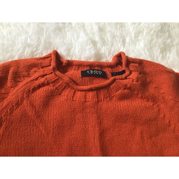Izod Raglan Sweater Size S Long Sleeve Chunky Orange Cotton Blend Knit - Picture 2 of 7